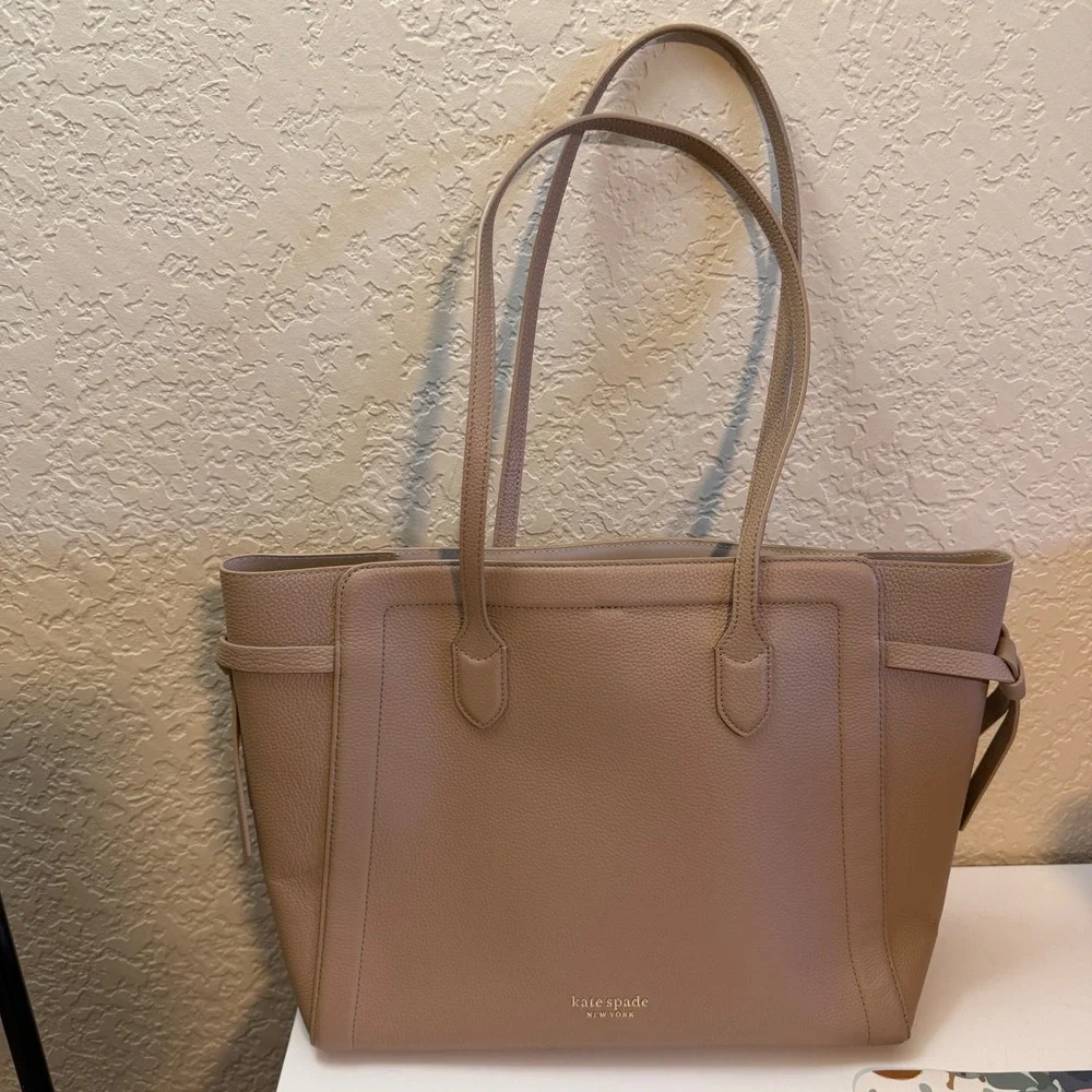 Kate Spade New York Large Pebbled Leather Knott Raw PecanTote‎ Bag Taupe Beige